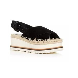 Marc Fisher Platform Espadrille Sandals Black Leather Size 8